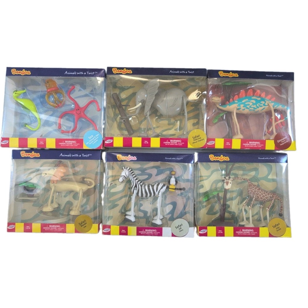 Kid Galaxy Bendos Toy Lot 6 Zebra Dino Giraffe Lion Octopus Elephant - New